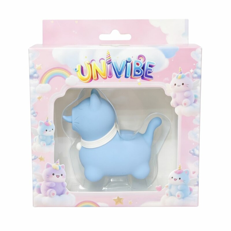 Стимулятор клітора UNIVIBE у вигляді котика, з довгим обертовим язичком, синій, 6.5 см - Зображення 1