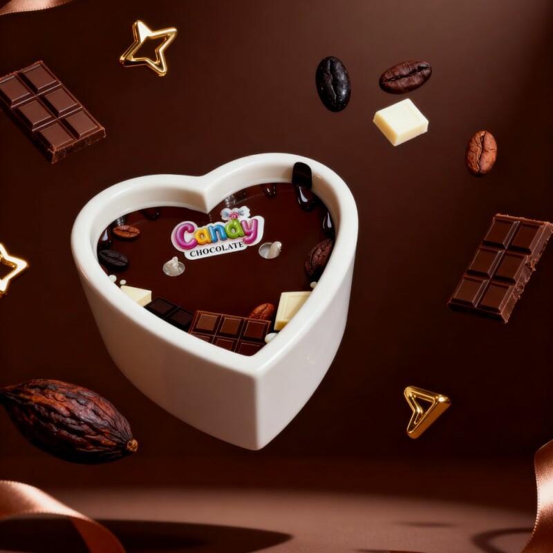 Масажна свічка з ароматом шоколаду, 70 мл, Candy Chocolate у формі серця - Зображення 1