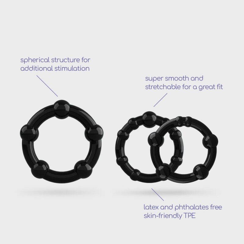 Набір ерекційних кілець Crushious Triple Bead чорний, 3 шт - Изображение 5