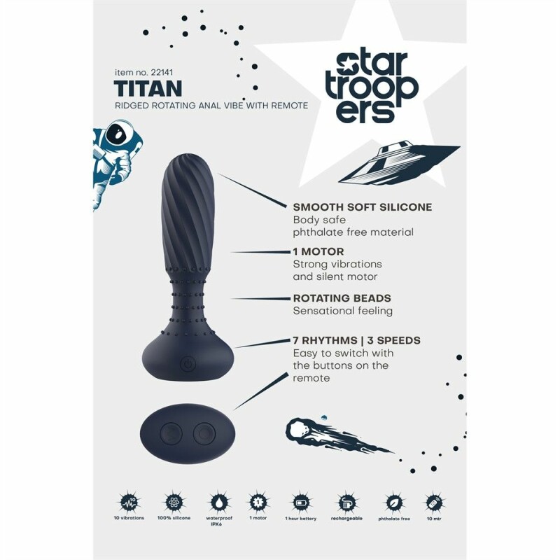 Анальний вібратор з пультом Dream Toys Titan з ротацією, синій, 14.2 х 3.4 см - Изображение 8