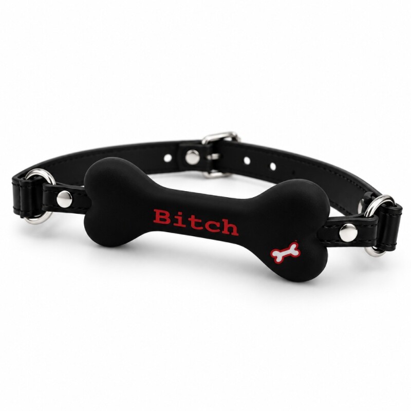 Кляп у вигляді кістки DS Fetish з надписом BITCH, чорний