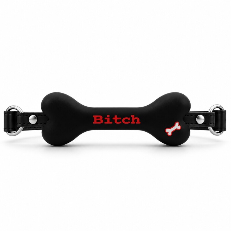 Кляп у вигляді кістки DS Fetish з надписом BITCH, чорний - Изображение 1