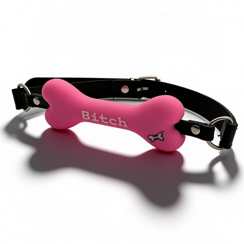 Кляп у вигляді кістки DS Fetish з надписом BITCH, рожевий - Изображение 1