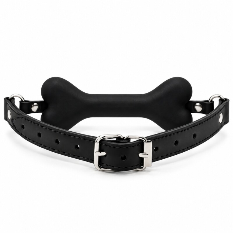 Кляп у вигляді кістки DS Fetish з надписом BITCH, чорний - Изображение 2