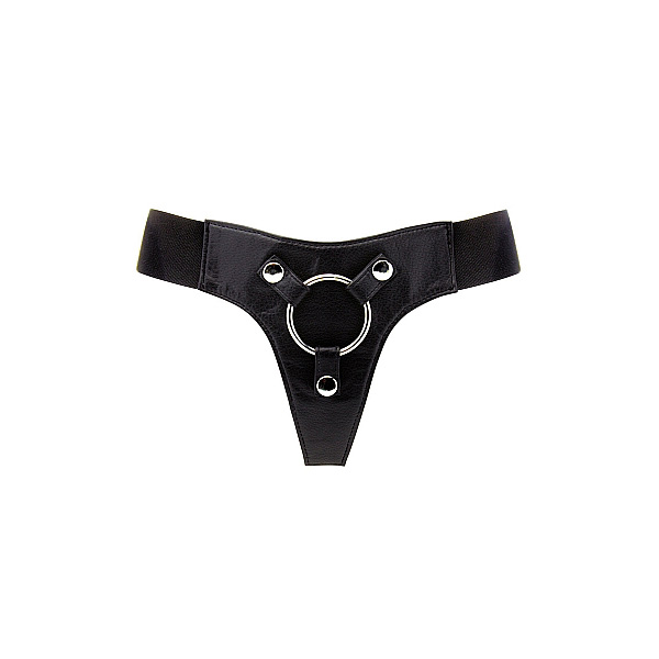 Трусики для страпона REALROCK Elastic Harness з кільцем, шкірячі, чорні, One Size - Зображення 3